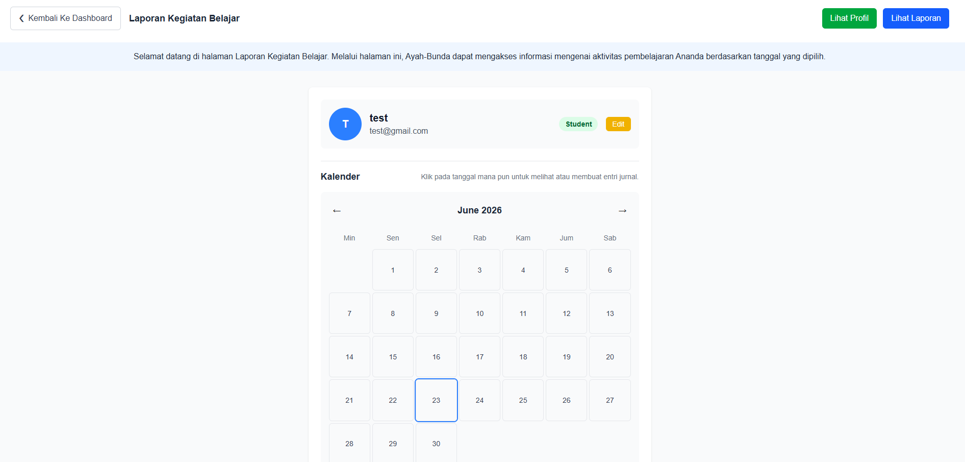 Jurnal Sahabat Anak calendar report view