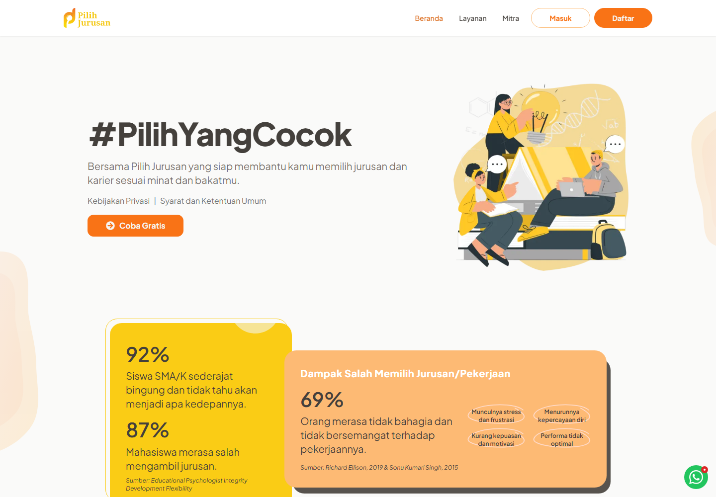Pilih Jurusan website screenshot